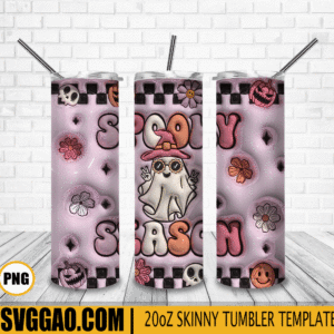 Ghost Spooky Season 3D Puff 20oz Tumbler Wrap PNG File, Ghost Halloween Tumbler Template PNG