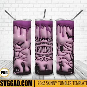 Brewing Co Est 1693 3D Puff 20oz Tumbler Wrap PNG File, Sanderson Sisters Brewing Co Tumbler Template PNG
