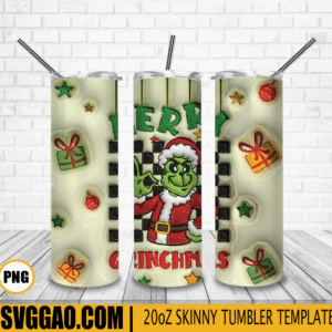 Merry Grinchmas 3D Puff 20oz Tumbler Wrap PNG File, Grinch Christmas Tumbler Template PNG