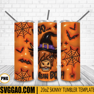 I Mean Boo 3D Puff 20oz Tumbler Wrap PNG File, Cowboy Witch Tumbler Template PNG