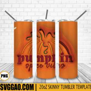 Pumpkin Spice Vibes 3D Puff 20oz Tumbler Wrap PNG File, Pumpkin Tumbler Template PNG