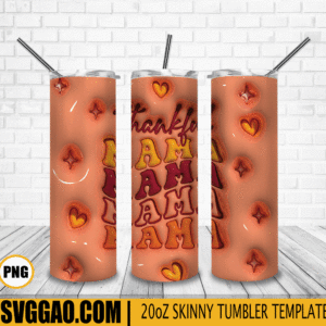 Retro Thankful Mama 3D Puff 20oz Tumbler Wrap PNG File, One Thankful Mom Tumbler Template PNG