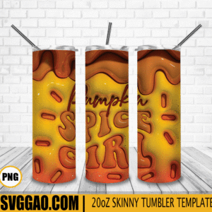 Pumpkin Spice Girl 3D Puff 20oz Tumbler Wrap PNG File, Thanksgiving Autumn Tumbler Template PNG