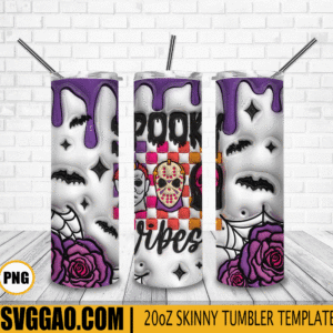 Spooky Vibes Horror Movie 3D Puff 20oz Tumbler Wrap PNG File, Horror Movie Halloween Tumbler Template PNG