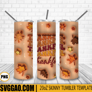 Thankful Mama 3D Puff 20oz Tumbler Wrap PNG File, Thanksgiving Tumbler Template PNG
