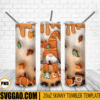 Fall Gnome 3D Puff 20oz Tumbler Wrap PNG File, Fall Season Gnome Tumbler Template PNG