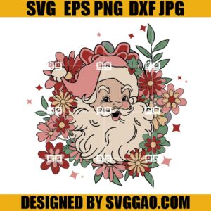 Retro Santa Claus SVG, Santa Claus Flower SVG, Merry Xmas SVG