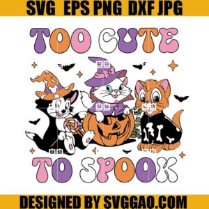 Too Cute to Spook SVG, Cat Pumpkin Halloween SVG, Witch Cat Halloween SVG
