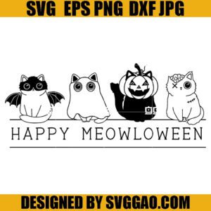 Happy Meowloween SVG, Meowloween Cat SVG, Pumpkin Cat Halloween SVG