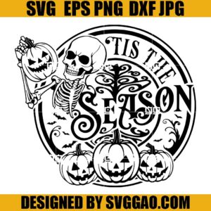 Tis the Season Halloween SVG, Peace Sign Skeleton SVG, Halloween Skeleton SVG