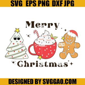 Groovy Merry Christmas SVG, Christmas Tree Latte Gingerbread SVG