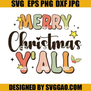 Merry Christmas Y'all SVG, Retro Christmas Y'all SVG, Winter Christmas SVG