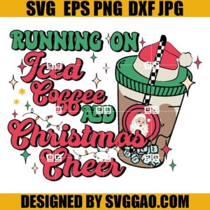 Running On Feed Coffee Christmas Cheer SVG, Merry Christmas SVG, Retro Christmas SVG