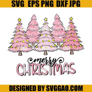 Pink Merry Christmas Tree SVG, Pink Merry Christmas SVG, Xmas Tree SVG
