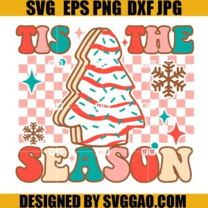Tis The Season Christmas Tree Cake SVG, Groovy Christmas Tree Cake SVG, Christmas Season SVG