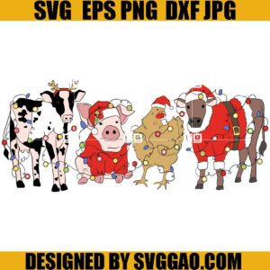 Christmas Farm Animals SVG, Santa Cow Christmas SVG, Christmas Farm SVG