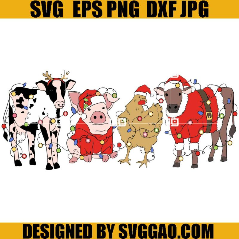 Christmas Farm Animals SVG, Santa Cow Christmas SVG, Christmas Farm SVG