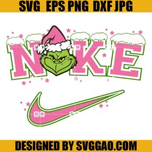 Pink Grinch Christmas Nike SVG, Swoosh Face Grinch Pink SVG, Nike Grinch Pink SVG