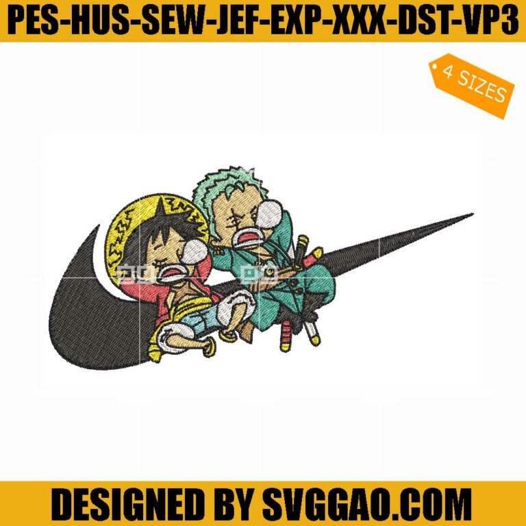 Nike Luffy Zoro Embroidery Design, One Piece Embroidery File
