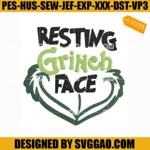 Resting Grinch Face Embroidery Design, Grinchmas Embroidery File