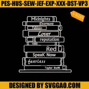 Taylor Swift Albums As Books Embroidery Design, Midnights Album Embroidery File