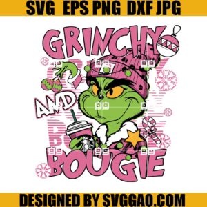 Pink Grinchy And Bougie SVG, Pink Grinch Christmas SVG, Grinch Bougie SVG