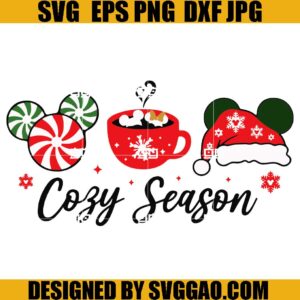 Disney Cozy Season SVG, Mickey Santa Hat Christmas Coffee Candy Cane SVG