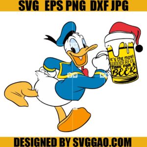 Donald Duck Drink Beer Christmas SVG, Disney Christmas SVG, Donald Duck Santa Hat SVG