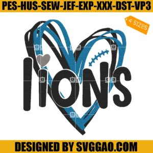Detroit Lions Embroidery Design, Lions Heart Embroidery Design, Detroit Football Embroidery Design