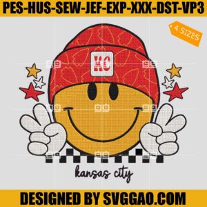 Kansas City Smiley Embroidery Design, KC Smiley Face  KC Football Embroidery Design
