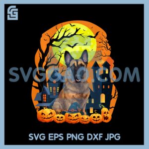 Belgian Malinois Dog With Pumpkins Scary Halloween PNG