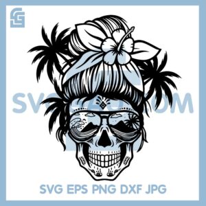 Beach Mom Skull SVG, Messy Bun Skull SVG, Mom life SVG, Momlife Skull Patriotic SVG