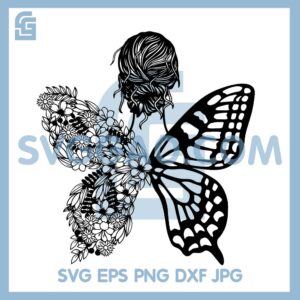 Floral Butterfly Wings Messy Bun Hair Svg, Mom Life Floral Butterfly Svg