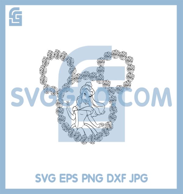 Belle Ear Mouse Rose Svg, Belle Disney Mouse Svg, Belle Rose Svg