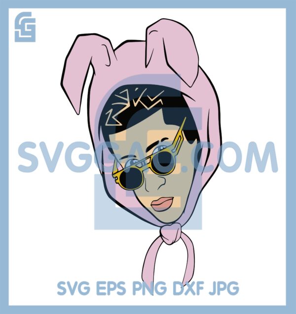 Bad Bunny Wearing Pink Hat Svg, Bad Bunny Svg