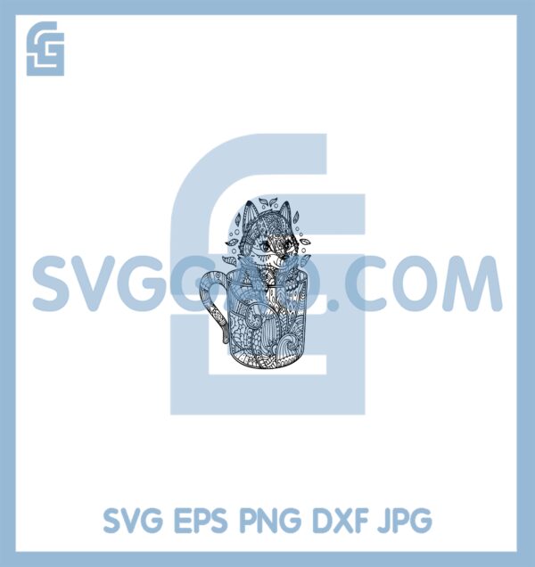 Fox In A Cup Zentangle Svg, Fox Mandala Cup Svg, Fox Cup Svg