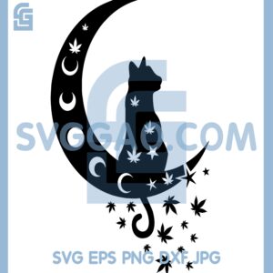 Cat and Moon SVG, Gothic Svg, Cat Moon Cannabis Svg, Cannabis Svg