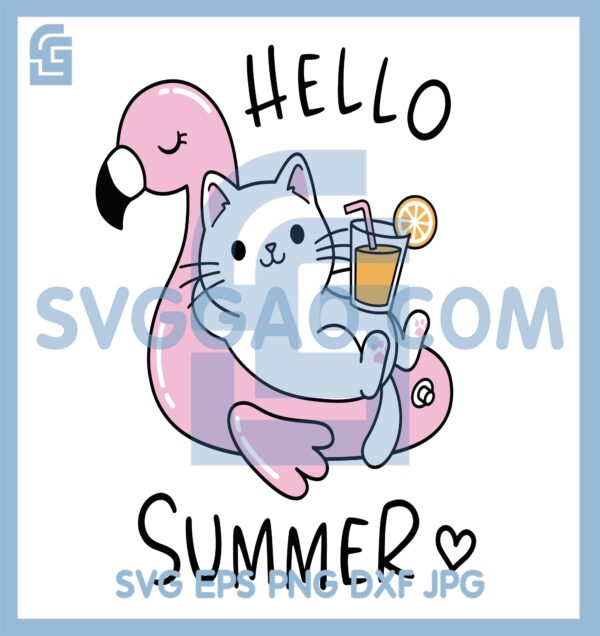 Cat Hello Summer Svg, Cat Goes Swimming Pool Svg, Cat Summer Svg