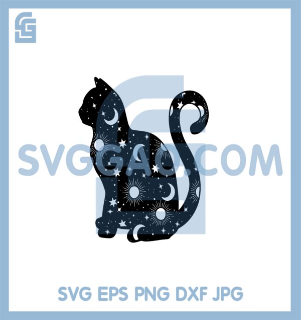Celestial Cat Star Svg, Moon Phase Mystical Celestial Boho Svg, Mystical Moon Svg