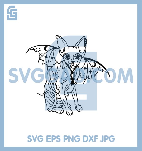 Cute Sphynx Cat Svg, Mystical Cat Svg, Sphynx With Wings Svg