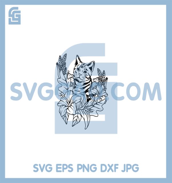 Floral Cat Head Cute Svg, Cat Decals Svg, Cat Clipart Floral Svg