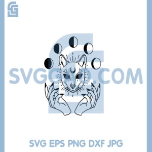 Hands Celestial Cat Magic Svg, Witch Hand Moon Phase Mystical Magic Lunar Svg, Celestial Cat Svg