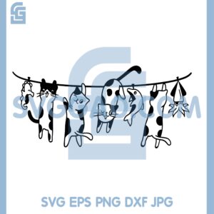 Hanging Cats Svg, Funny Laundry Svg, Clothesline Svg