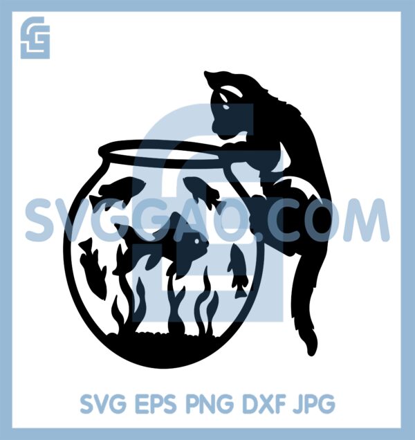 Cat and Aquarium Svg, Fishing Cat Svg, Funny Cat Svg