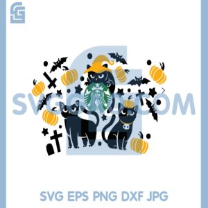 Cat Halloween Starbucks Black Svg, Wrap Black Cat Halloween Svg
