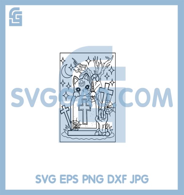 Cat Lying On The Grave Svg, Cat Halloween Grave Svg, Cat Magic Svg