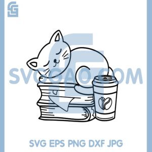 Cat Slepping On Books Svg, Cat Book Svg