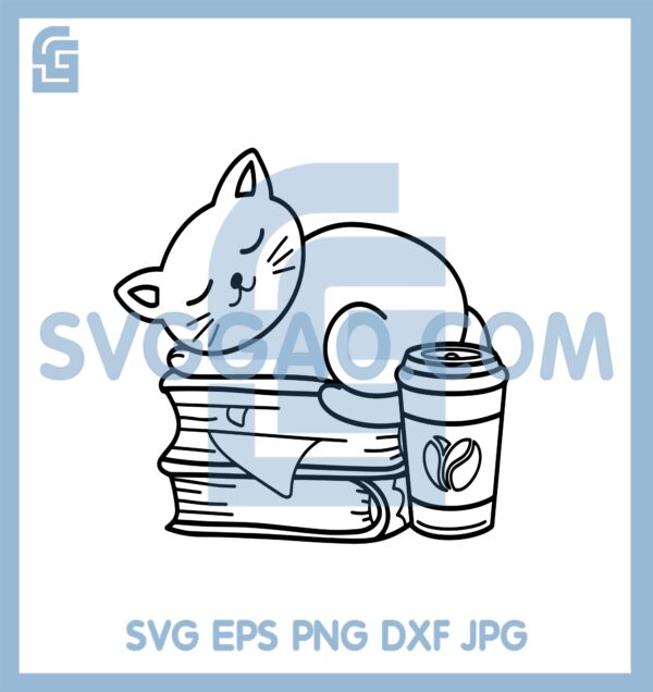 Cat Slepping On Books Svg, Cat Book Svg