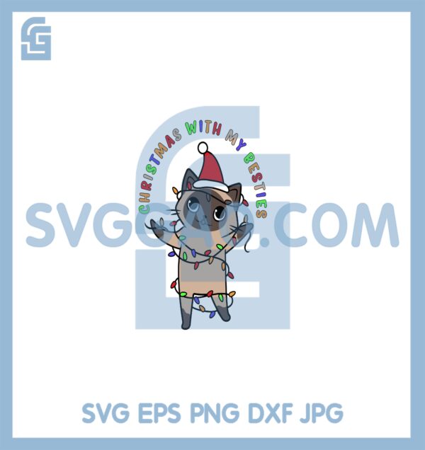 Christmas With My Besties Cat With Santa Hat Svg, HOHOHO Family Christmas Svg