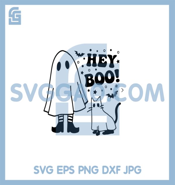 Hey Boo Ghost Girls With Svg, Ghost Cat Spooky Halloween Svg